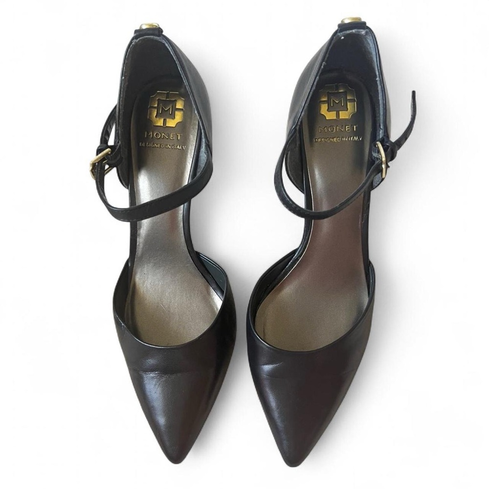 Monet Italian brand Black Leather Pump Pointed Toe Stiletto Heels 9.5 US